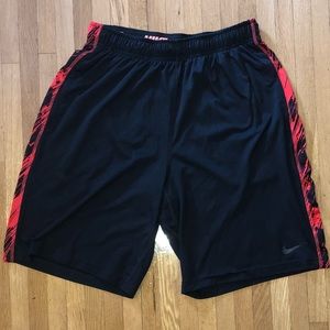 Nike Basketball Shorts, Black w/ Red Stripe